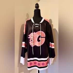 Women's Black and Pink Hockey Jersey